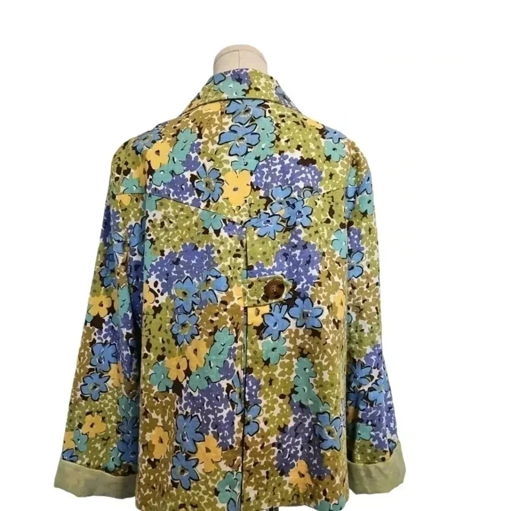 Requirements linen blend Large beautiful blue/yellow/green jacket - Picture 3 of 6